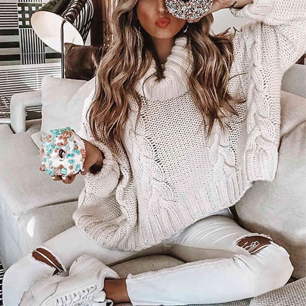 

long sleeve turtleneck crop sweater autumn winter thick solid harajuku oversized pullover white kintted jumper 210415, White;black