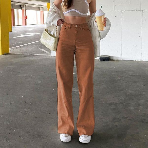 

women's jeans 2021 flare women all-match trendy pocket retro ins high waist straight elasticity spring trousers casual, Blue