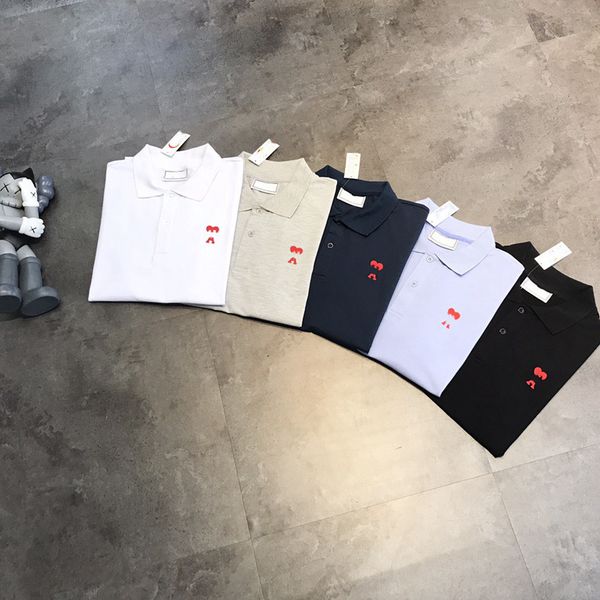 

couple polo 2021 summer new am chest embroidery love letter lapel men's and women's t-shirt, White;black