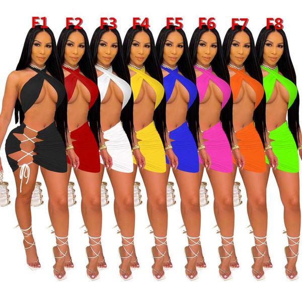 

women two piece pants designer clothes slim tracksuits solid colour halter casual fashion suit outfits, White