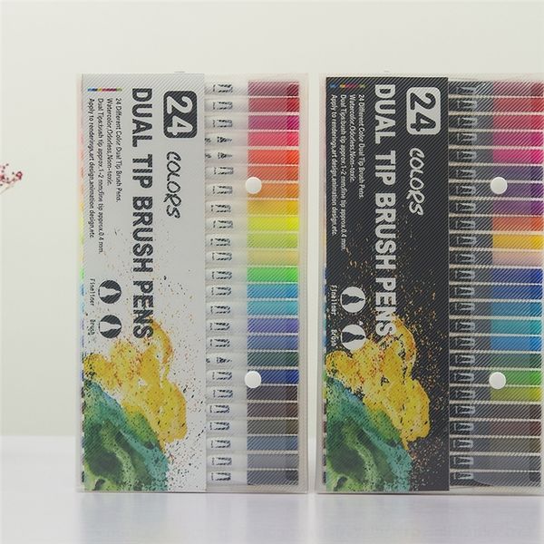 

v5kj double head washable water color marking soft head 24 color painting pens marking pen, Black;red