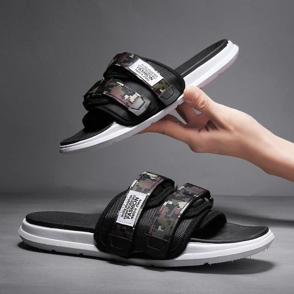 

slippers summer plus size men's strap men beach sandals camouflage summen mens shoes outdoor male slide, Black