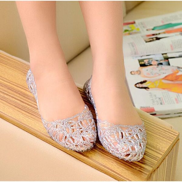 

sandals women jelly ladies hollow out mesh crystal bling flats shoes female fashion casual breathable woman comfort, Black