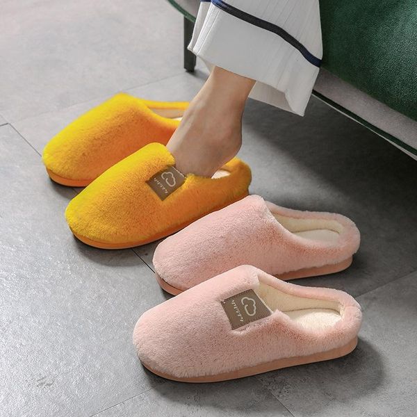 

fashion women slippers winter warm fur men boys girls house shoes flat heel home indoor bedroom, Black
