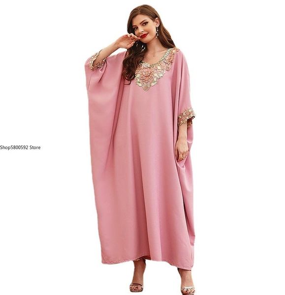 

ethnic clothing plus size abaya dubai turkey muslim embroidered dress islam abayas for women pink robe femme longue musulman, Red