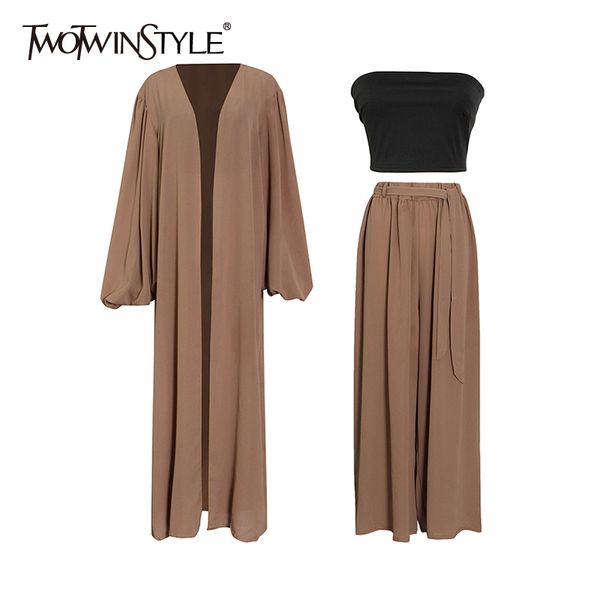 

loose minimalist three piece set for women slim vest lantern long sleeve coat wide leg pants casual sets female new 210428, White