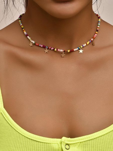 

chains uodcm bohemian vintage colorful beads chain tassel star pendant fashion necklaces jewelry for women elegant accessories, Silver
