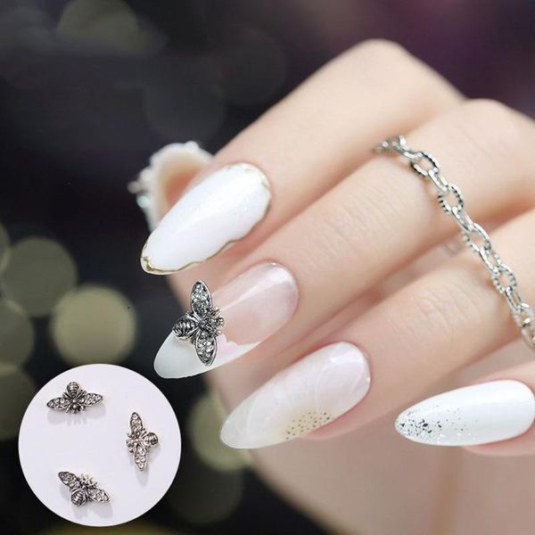 

nail art decorations japanese retro manicure jewelry alloy bee 3d stickers drill decoration diy accessories, Silver;gold