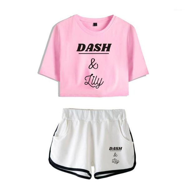

dash & lily clothes female tracksuit two piece set summer short sleeve crop shorts 2021 american tv series women's sets swimwear, White;black