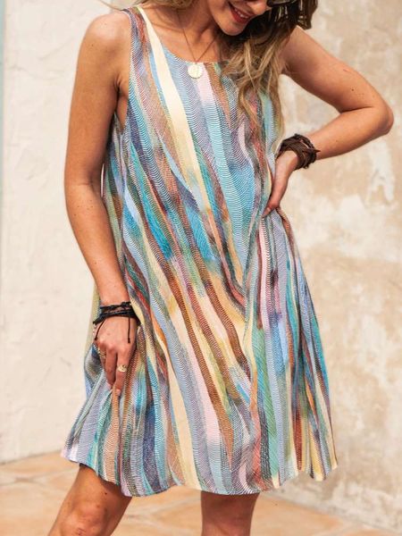 

women's stripe wave casual women's suspender dress, Black;gray