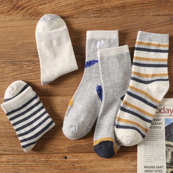 

men's socks 5pc/lot medium tube retro business breathable fashion striped long cotton, Black