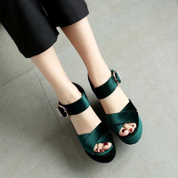 

sandals 2021 summer slope heel shoes diamond fish mouth high heeled women's, Black