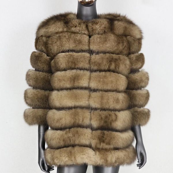 

women's fur & faux luxury winter jacket women 2021 real coat natural big fluffy outerwear streetwear thick warm three quarter sleeve, Black