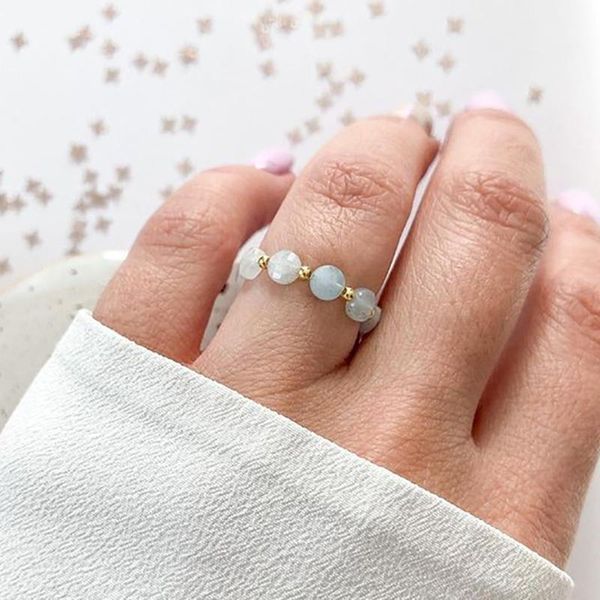 

wedding rings korean aquamarine 2 pcs set for women girl fashion stainless steel jewelry all handmade blue ring wholesale, Slivery;golden