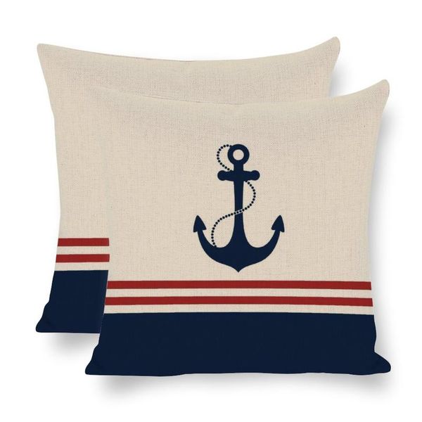 

pillow case nautical anchor navigation linen throw blue navy stripes decoration cushion cover seater home decor 18' double-sided