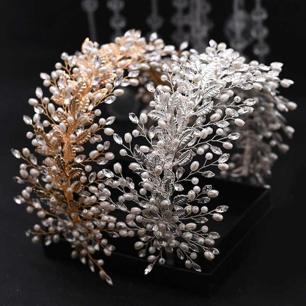 Silber Farbe Braut Blume Blätter Stirnband Prom Tiara Hochzeit Haarschmuck Braut Handgemachte Haarschmuck Weibliche Kristall Kopf X0625