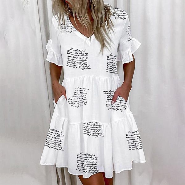 

casual dresses women summer 2021 v neck floral print boho beach dress elegant short sleeve a line mini wrap sundress robe, Black;gray