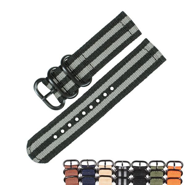 

watch bands nylon strap three ring frosted buckle 20mm, 22mm, 24mm canvas for luxury watches, Black;brown