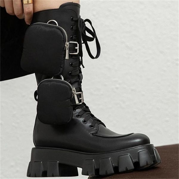 

boots women high shoes pockets straps platform motorcycle for 2021 sapatos femininos, Black