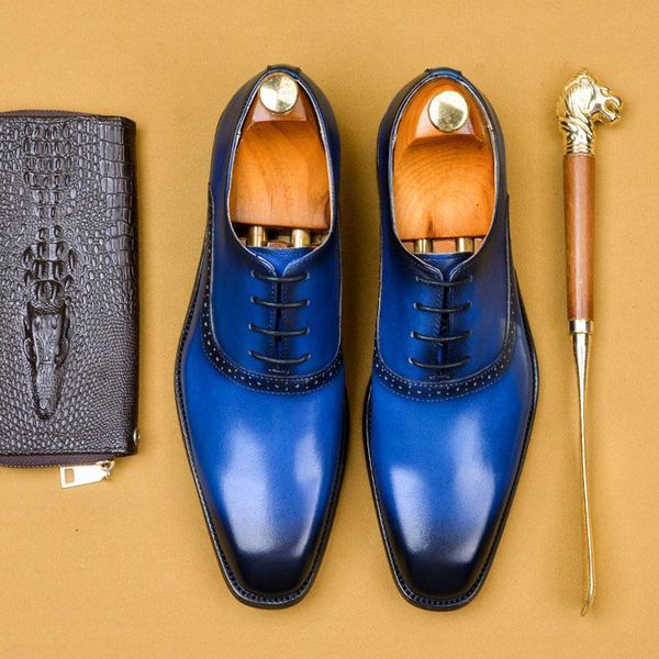 

dress shoes style formal wedding lace up british business office black blue genuine leather social loafers a34