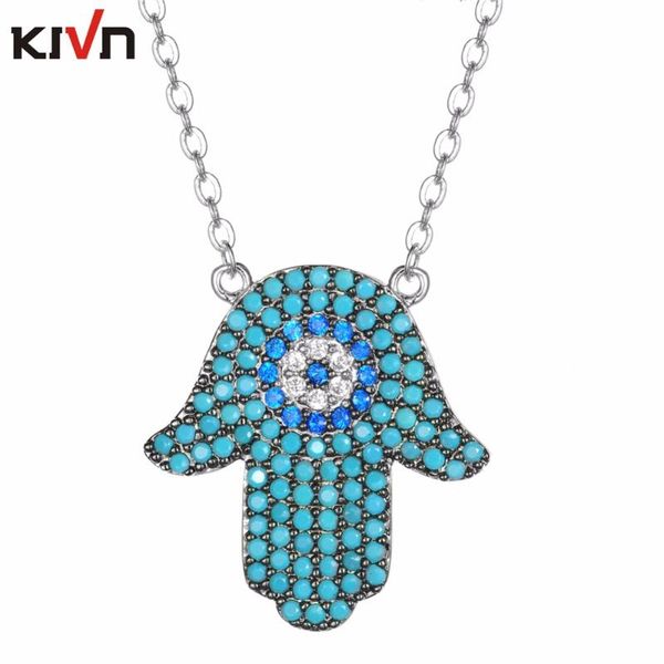 

pendant necklaces kivn fashion jewelry cz cubic zirconia hamsa turkish blue eye womens girls bridal wedding birthday gifts, Silver