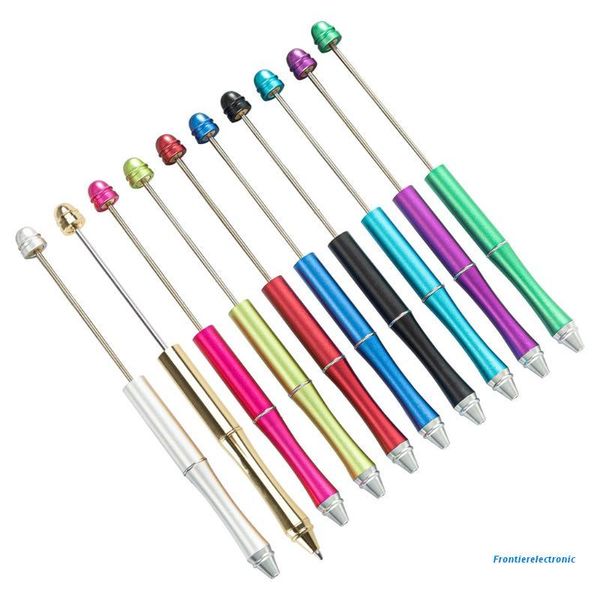 

ballpoint pens metal beadable pen creative diy beads with shaft black ink stationery school office supplies birthday wedding gift, Blue;orange