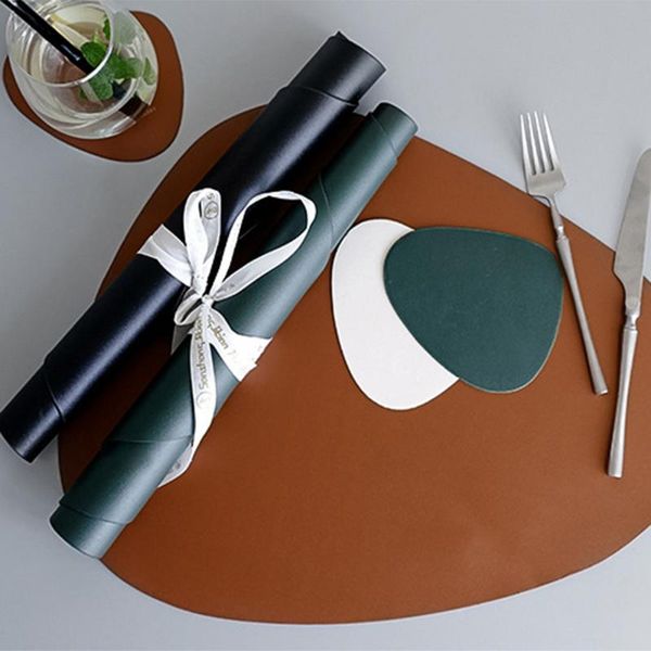 

mats & pads 2pcs leather placemat insulation oil-proof western mat dining tableware table bowl cup kitchen accessories