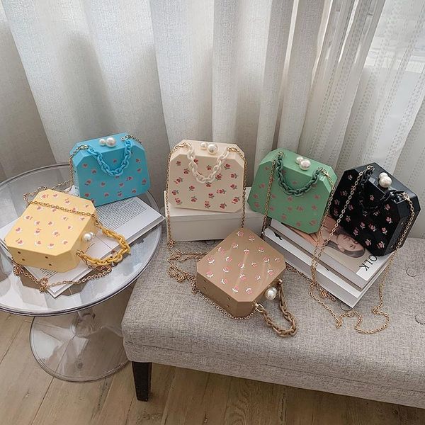 

shoulder bags brand original design 2021 box bag fashion texture printing messenger chain