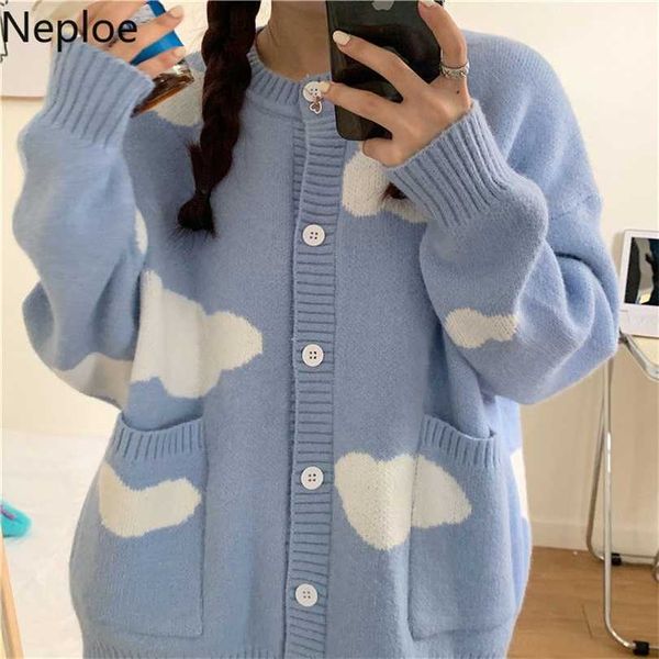 

neploe korean sweater winter cardigan fall women clothes knit cute loose oversized harajuku cardigans sueter coats 211018, White;black