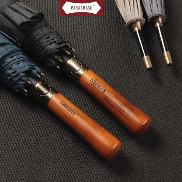 

umbrellas parachase long umbrella wooden handle uncoated double layer coth business outdoors 122cm man travel high density pongee cloth