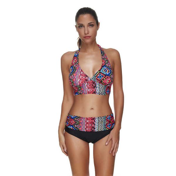 

printed bikini swimsuit high elastic split without steel ring b16972, White;black