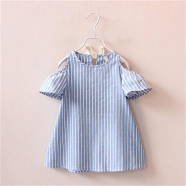 

summer toddler kids baby girl dresses girls clothes blue striped off shoulder party gown formal dress, Red;yellow