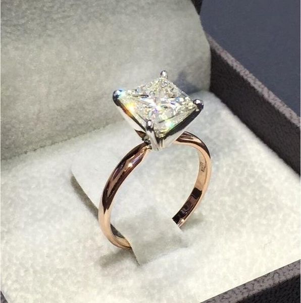 

wedding rings jk classic engagement ring with square cutting cz prong setting female jewelry eteanity anniversary for women, Slivery;golden