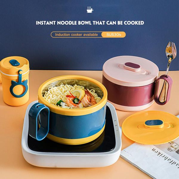 

bowls bowl stainless steel double-layer ramen with lid tableware anti-scalding