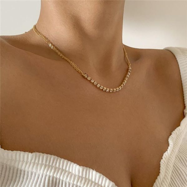

chokers ailodo punk crystal chain women girls necklace gold silver color party wedding statement collier femme fashion jewelry, Golden;silver