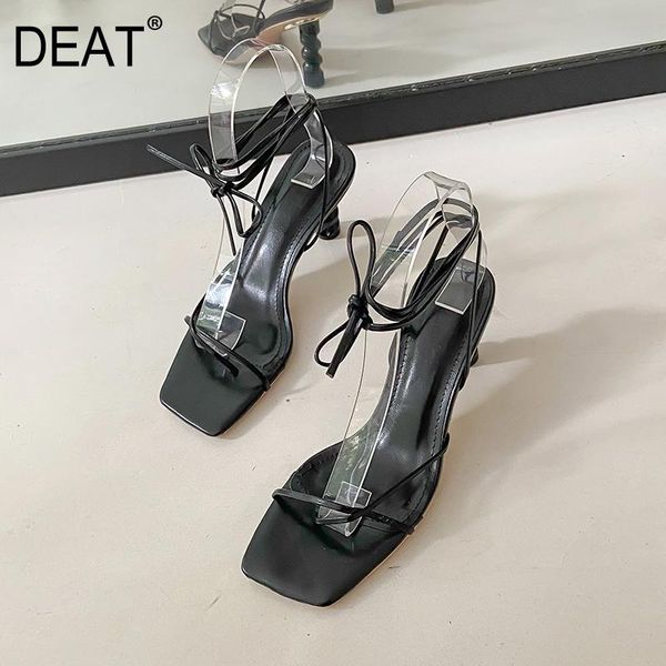 

dress shoes [deat] 2021 spring summer square toe shallow split toes narrow band high heels sandals for women fashion tide 10h747, Black