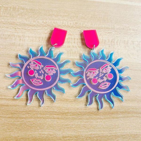 

dangle & chandelier colorful sun face earrings rocket crystal earth planet starry sky universe acrylic five-pointed star tassel, Silver