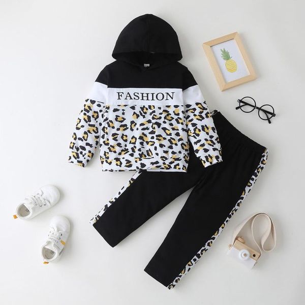 

clothing sets toddler kids baby boy girls style 2021 fashion autumn winter letter leopard print hooded sweatshirt+pants outfits clothes, White