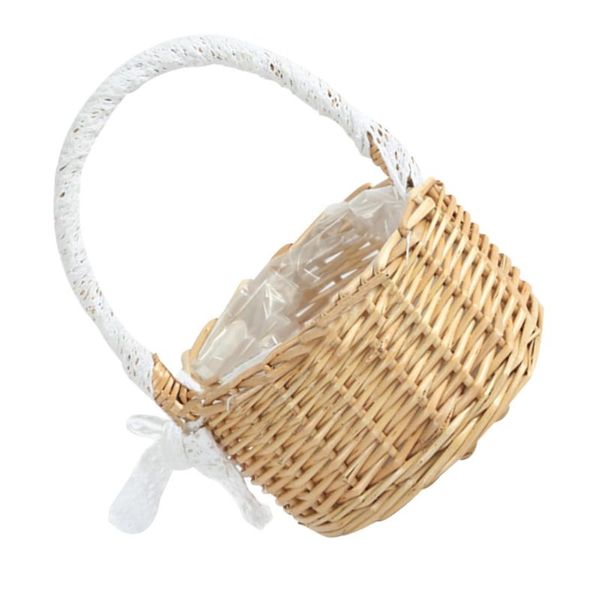 

1pc woven basket with handle wedding party flower storage (khaki) baskets