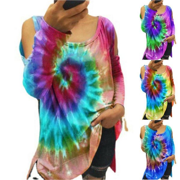 

women's t-shirt loose tie-dye t shirt women ladies long sleeve tee casual spring summer tees oversized, White