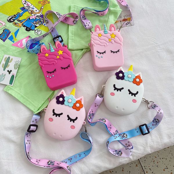

sweet princess with unicorn silicone saddle purse for children girl fashion korean style parent child bag wholesale cute little pocket gift, White