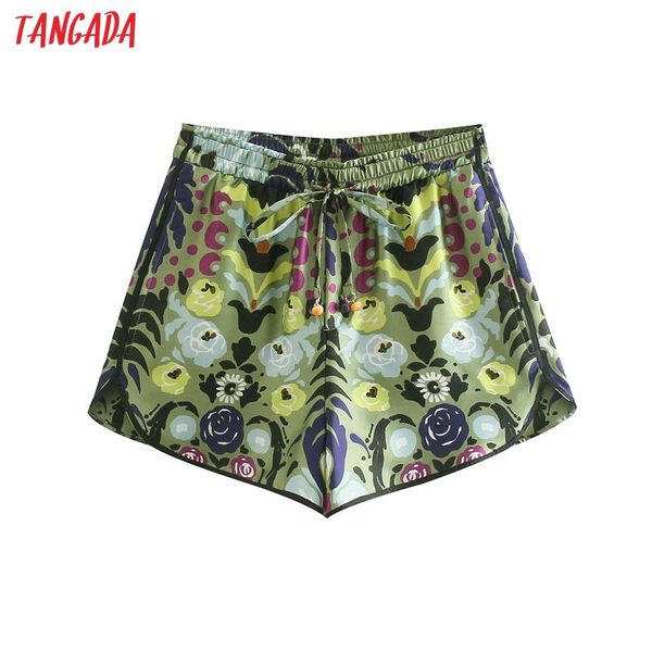 

women's shorts tangada women vintage floral strethy waist pockets female retro casual pantalones 5z30, White;black