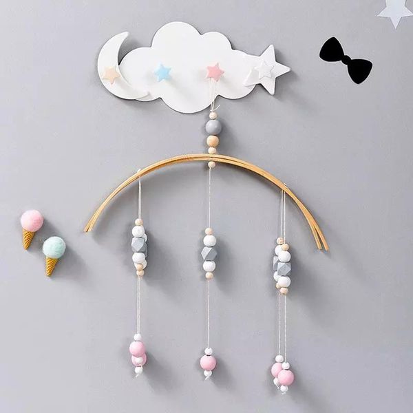 

hooks & rails self adhesive home wall door wood hook creative cloud moon star wall-mounted clothes towel holder children room decor