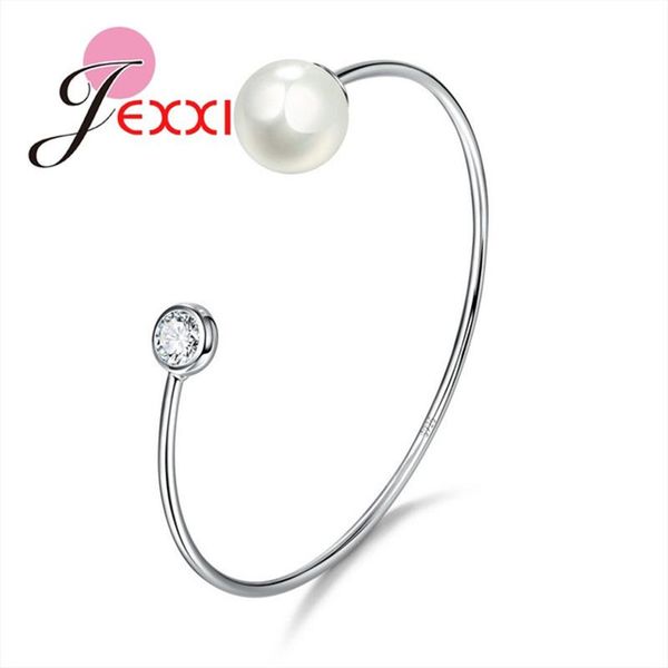 

marvelous 925 sterling silver open bright clean pearl twinkling cubic ziron for female women jewelry bangle, Black