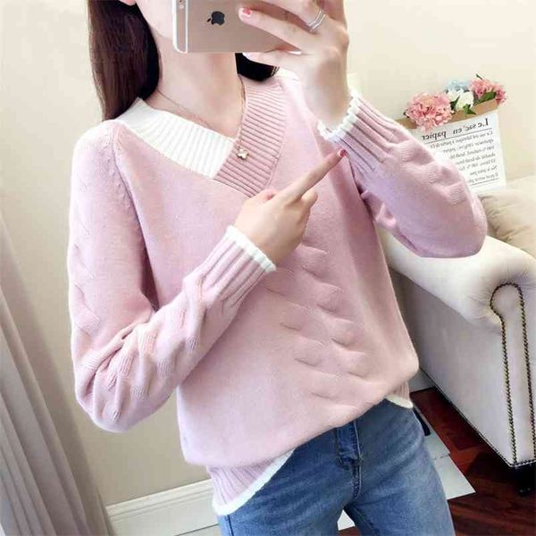 

women's sweaters knitting pullover autumn winter casual loose striped v-neck knitted sweater female pullovers 210427, White;black
