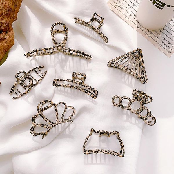 

hair clips & barrettes korean version of cold wind wild leopard print catch clip large alloy hollow back head hairpin h, Golden;silver