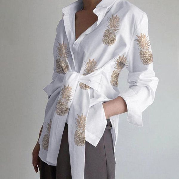 

women's blouses & shirts women long sleeve blouse casual lace up lapel neck asymmetric spring blusas femininas mujer de moda 2021, White