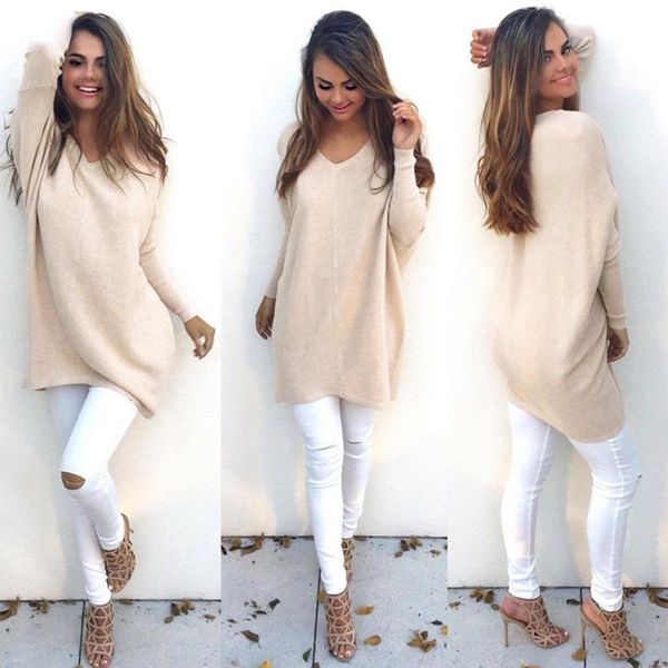 

women's sweaters autumn winter women sweater dress v-neck long sleeve pullovers loose knitted oversized jumper casual, White;black