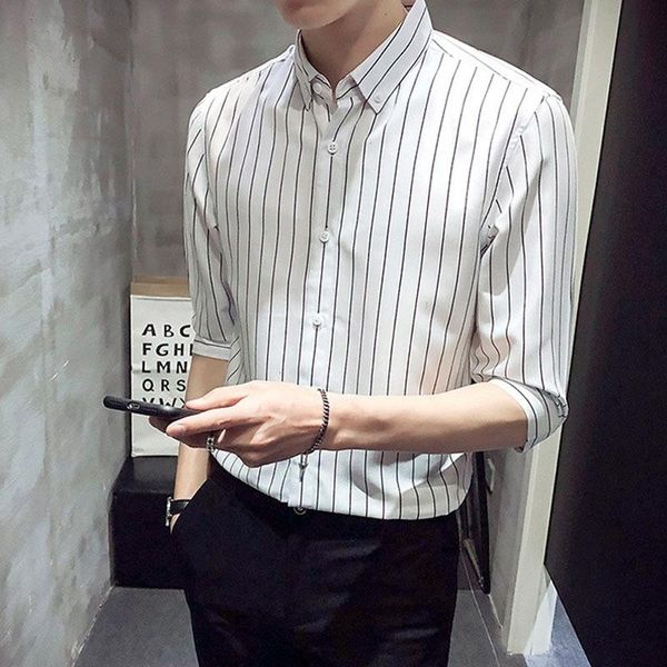

men's casual shirts style shirt in spring and autumn: 7 / 3 sleeve long fashion stripe korean slim, White;black
