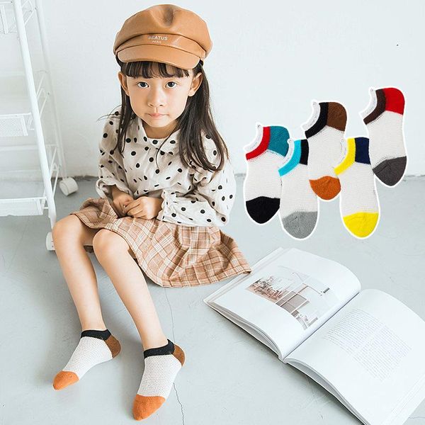 

children's socks spring/summer boat sock girl breathable mesh cute children baby ankle, Pink;yellow